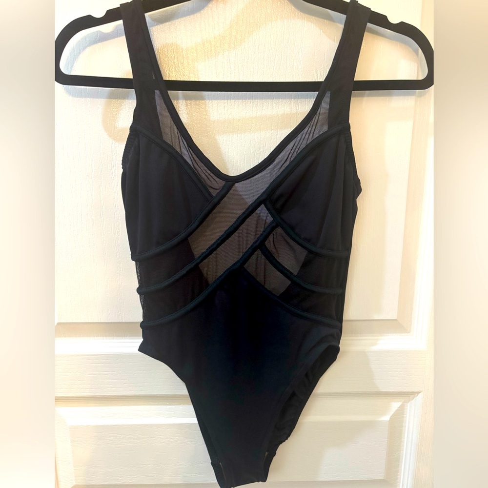 Vintage Anne Klein Black Mesh Swimsuit from 1960’s size 8